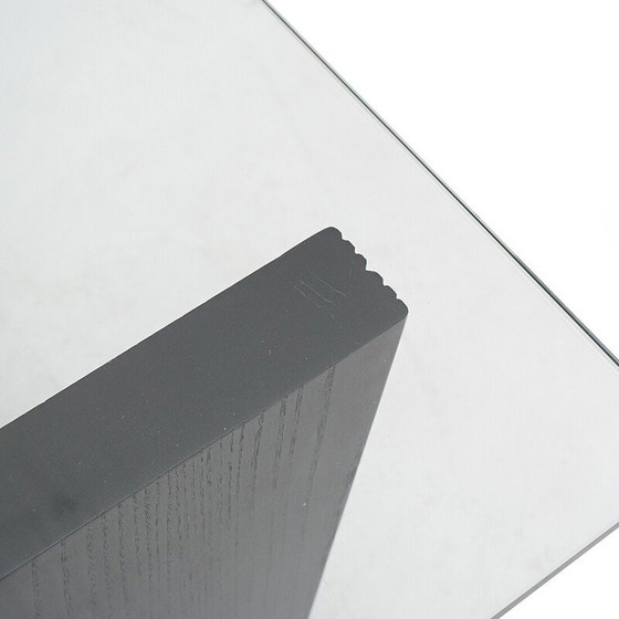Image 1 of Vintage coffee table with glass top and black stained wood structure, 1930s