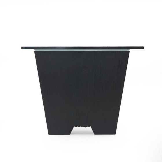 Image 1 of Vintage coffee table with glass top and black stained wood structure, 1930s