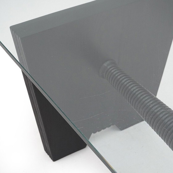 Image 1 of Vintage coffee table with glass top and black stained wood structure, 1930s