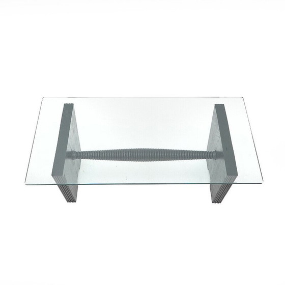 Image 1 of Vintage coffee table with glass top and black stained wood structure, 1930s