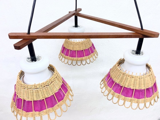 Image 1 of Doria triple cascade lamp made of glass teak rattan