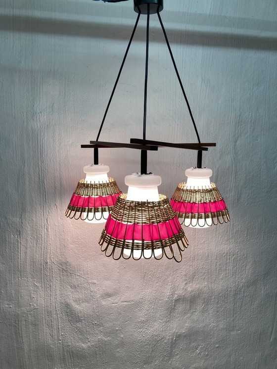 Image 1 of Doria triple cascade lamp made of glass teak rattan