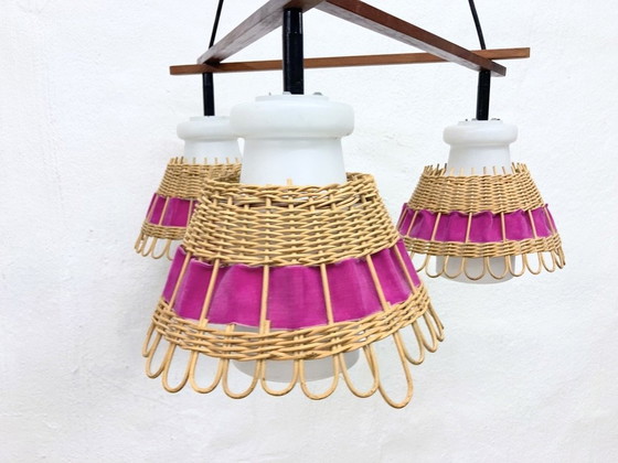 Image 1 of Doria triple cascade lamp made of glass teak rattan