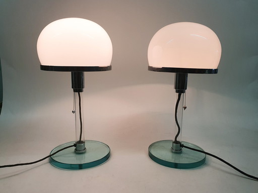 Set of Two Glass Bauhaus Table Lights by Carl Jacob Jucker for Imago DP, Italy, 1967