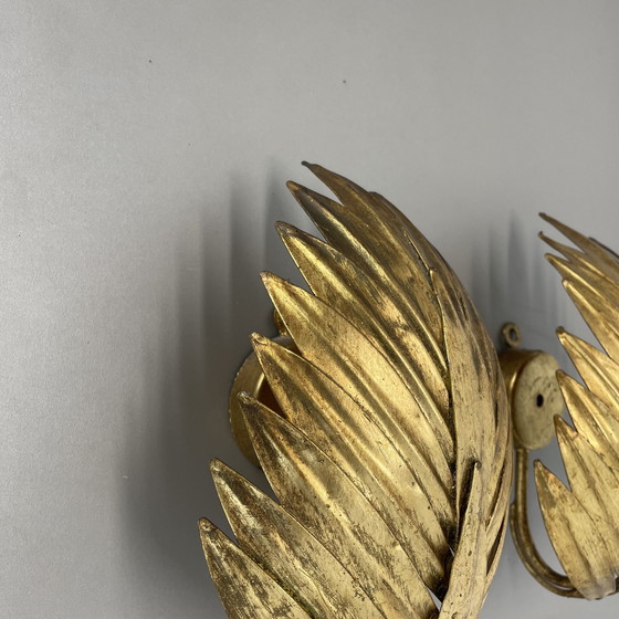 Image 1 of Set Of 2 Hans Kögl Style Golden Florentiner Leaf Wall Light Sconces, Italy, 1980