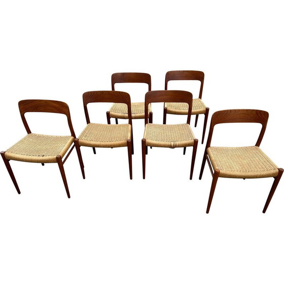Image 1 of Set of 6 vintage model 75 teak wood chairs by Niels Møller Model for J.l. Møllers, Denmark 1950
