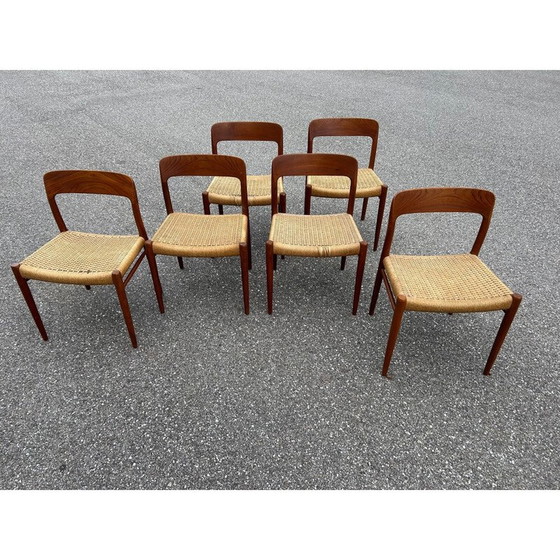 Image 1 of Set of 6 vintage model 75 teak wood chairs by Niels Møller Model for J.l. Møllers, Denmark 1950