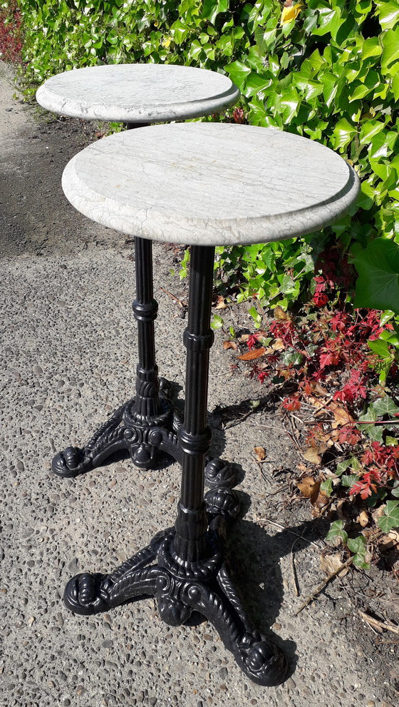 Image 1 of 2 Plant tables cast iron base marble top 30 cm