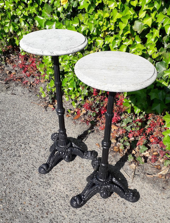 Image 1 of 2 Plant tables cast iron base marble top 30 cm