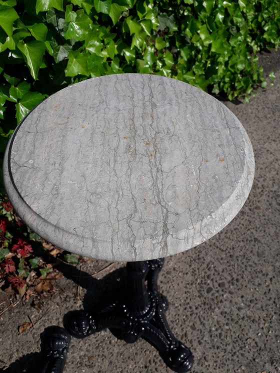 Image 1 of 2 Plant tables cast iron base marble top 30 cm