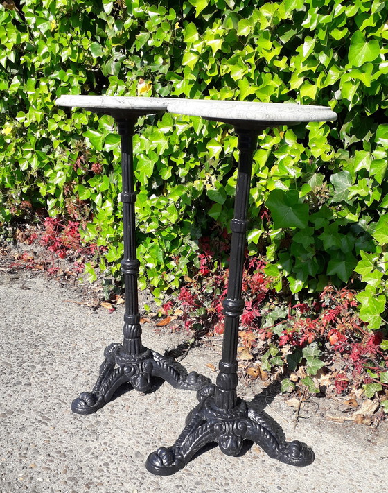 Image 1 of 2 Plant tables cast iron base marble top 30 cm