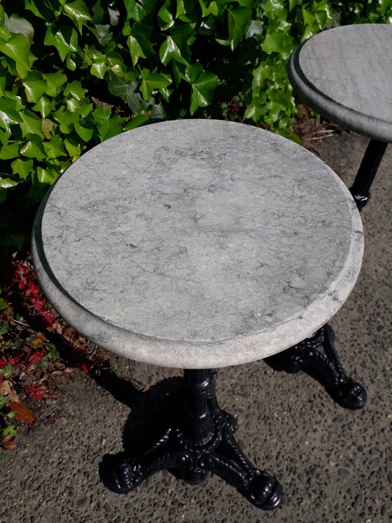 Image 1 of 2 Plant tables cast iron base marble top 30 cm