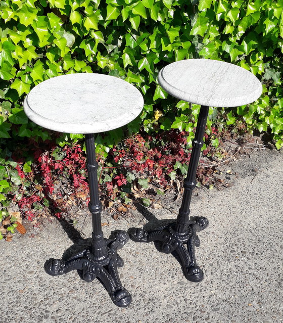 Image 1 of 2 Plant tables cast iron base marble top 30 cm