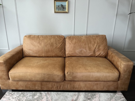 Image 1 of Goossens leather set sofa + 2x armchair