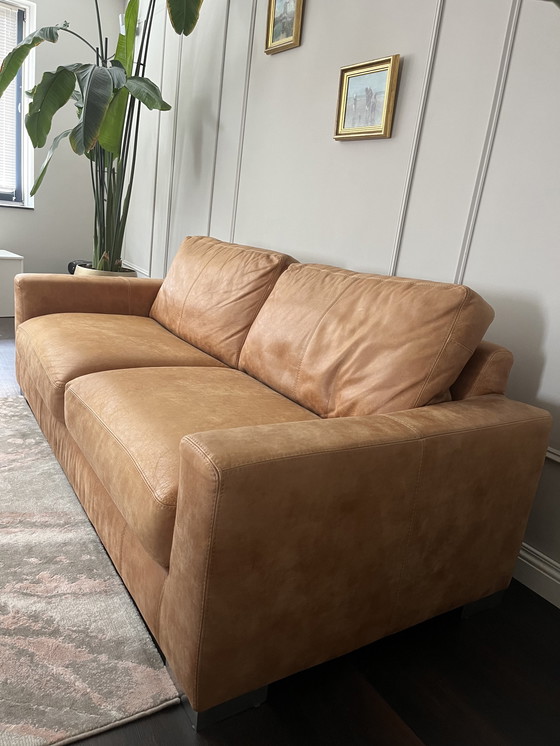 Image 1 of Goossens leather set sofa + 2x armchair