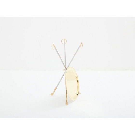 Image 1 of Vintage brass and steel pedestal table by Alberto Orlandi, Italy 1970