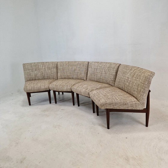 Image 1 of Set of 4 vintage teak and fabric chairs, Denmark 1960