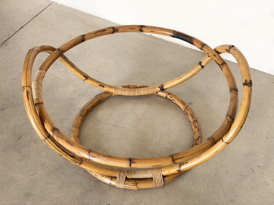 Image 1 of Round bamboo coffee table with smoked glass top, 1970s