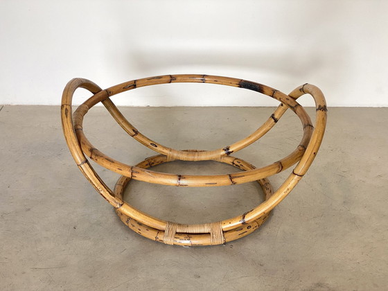 Image 1 of Round bamboo coffee table with smoked glass top, 1970s