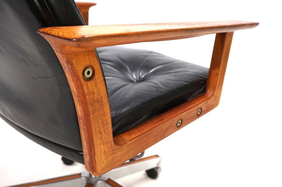 Image 1 of Sibast Leather And Teak Office Chair By Arne Vodder, 1960