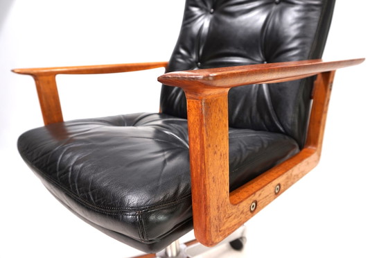 Image 1 of Sibast Leather And Teak Office Chair By Arne Vodder, 1960