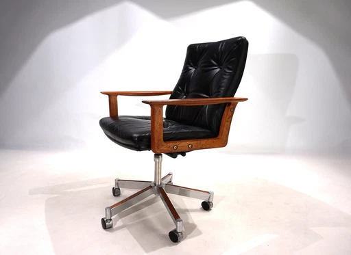 Sibast Leather And Teak Office Chair By Arne Vodder, 1960