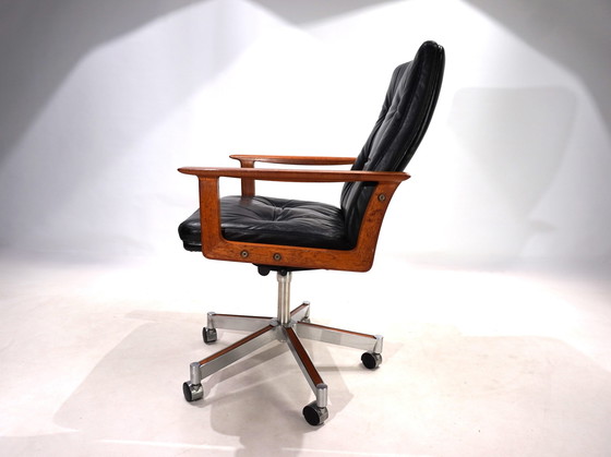 Image 1 of Sibast Leather And Teak Office Chair By Arne Vodder, 1960