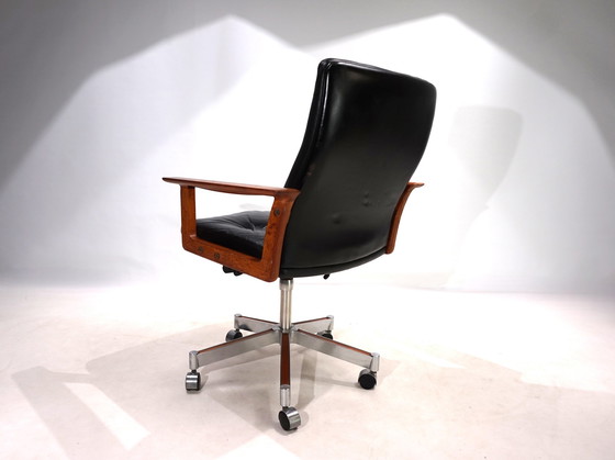 Image 1 of Sibast Leather And Teak Office Chair By Arne Vodder, 1960