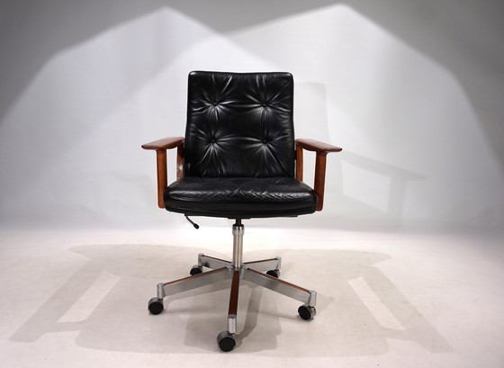 Image 1 of Sibast Leather And Teak Office Chair By Arne Vodder, 1960