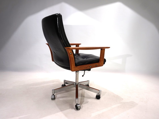 Image 1 of Sibast Leather And Teak Office Chair By Arne Vodder, 1960