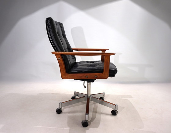 Image 1 of Sibast Leather And Teak Office Chair By Arne Vodder, 1960