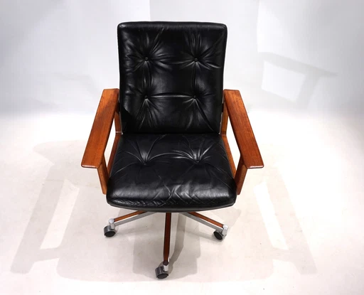 Sibast Leather And Teak Office Chair By Arne Vodder, 1960