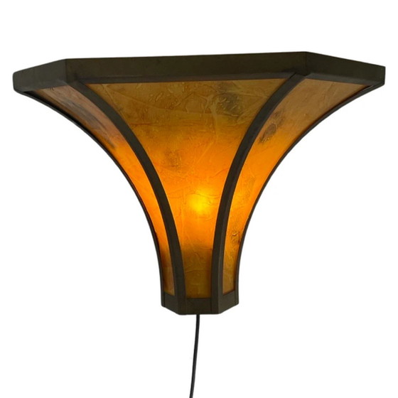 Image 1 of Art Deco - Stained glass wall sconce - Bronze frame - Marbled like glass