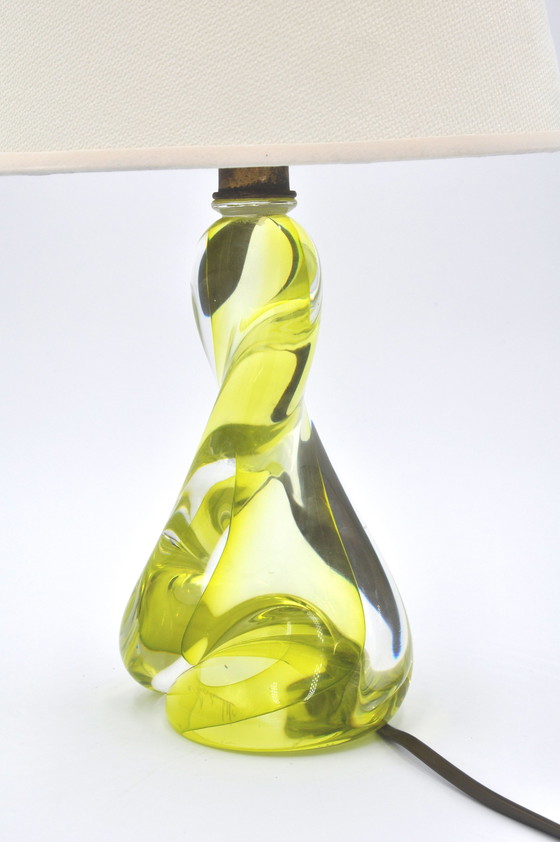 Image 1 of Val Saint-Lambert 'Twisted' table lamp Crystal/lime green