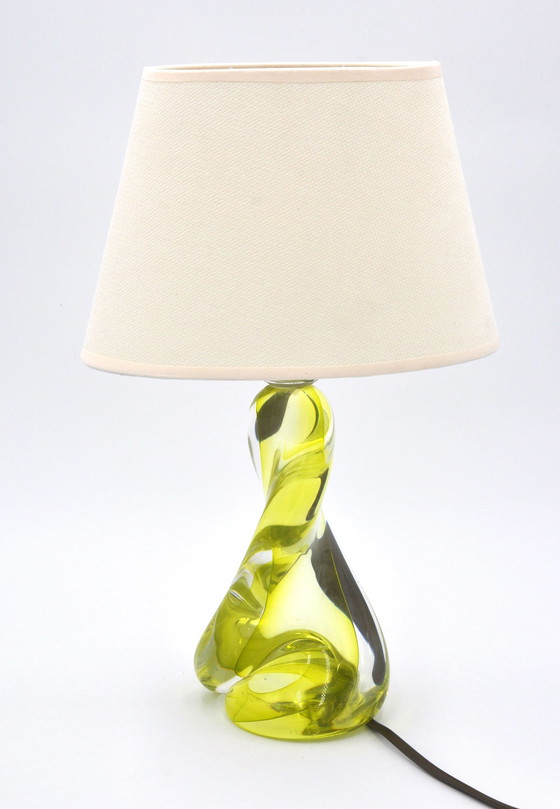 Image 1 of Val Saint-Lambert 'Twisted' table lamp Crystal/lime green