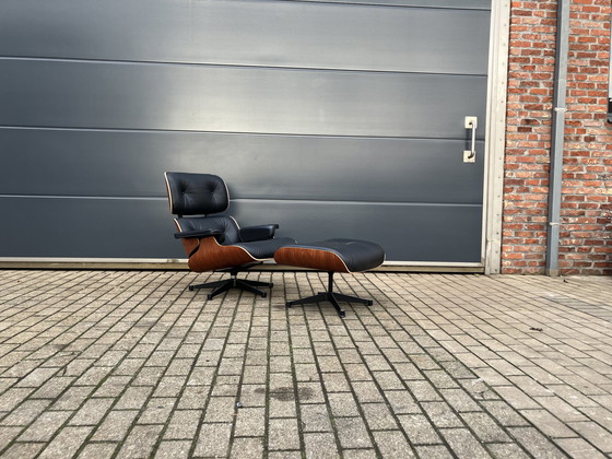 Image 1 of Original Vitra Eames Lounge Chair Xl + Ottoman Rosewood Wood And Premium Black Leather