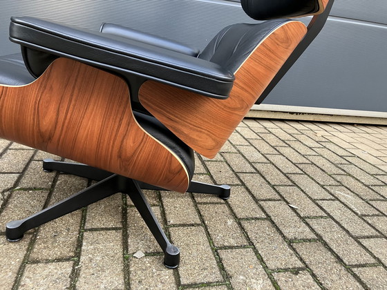 Image 1 of Original Vitra Eames Lounge Chair Xl + Ottoman Rosewood Wood And Premium Black Leather