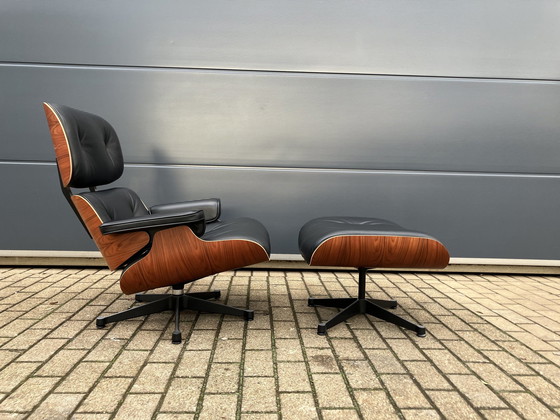 Image 1 of Original Vitra Eames Lounge Chair Xl + Ottoman Rosewood Wood And Premium Black Leather