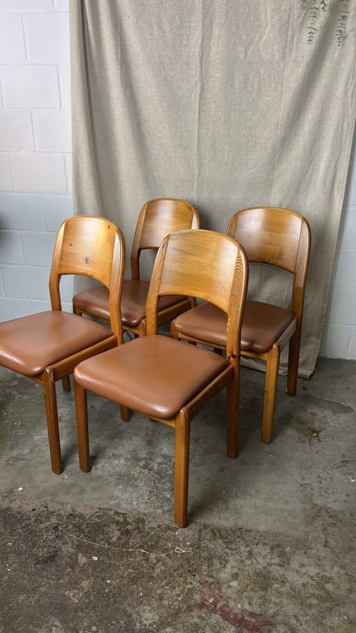 4X Dyrlund Pine Chairs Skai Seat