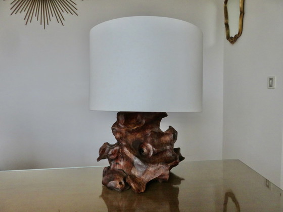 Image 1 of Imponente lampada brutalista in legno d'ulivo, 1970