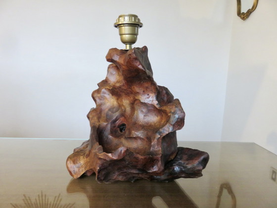 Image 1 of Imponente lampada brutalista in legno d'ulivo, 1970