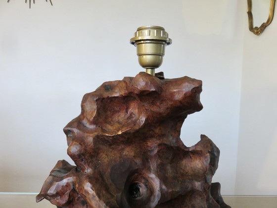 Image 1 of Imponente lampada brutalista in legno d'ulivo, 1970