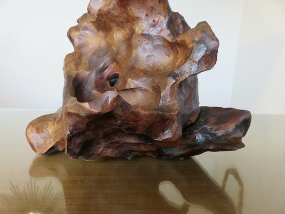 Image 1 of Imponente lampada brutalista in legno d'ulivo, 1970