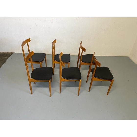 Image 1 of Set of 6 vintage wood and leather chairs by Alan Fuchs for Úluv, Czechoslovakia 1960
