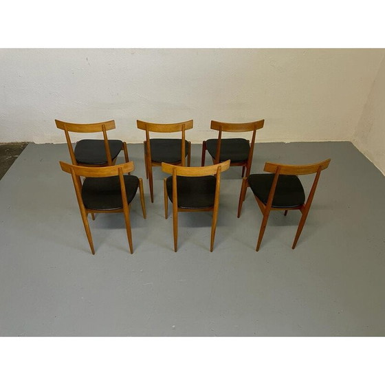 Image 1 of Set of 6 vintage wood and leather chairs by Alan Fuchs for Úluv, Czechoslovakia 1960