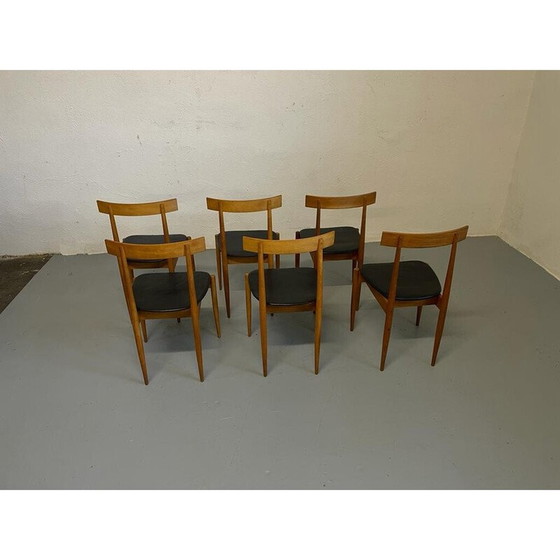 Image 1 of Set of 6 vintage wood and leather chairs by Alan Fuchs for Úluv, Czechoslovakia 1960
