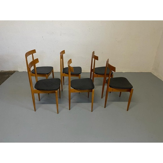 Image 1 of Set of 6 vintage wood and leather chairs by Alan Fuchs for Úluv, Czechoslovakia 1960