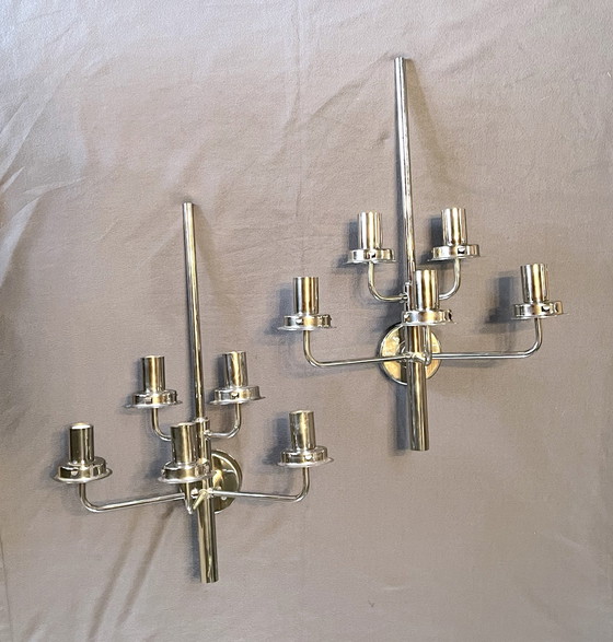 Image 1 of 2x Hans-Agne Jakobsson Chromed Wall Lamps