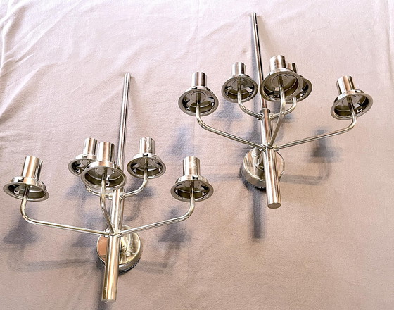 Image 1 of 2x Hans-Agne Jakobsson Chromed Wall Lamps