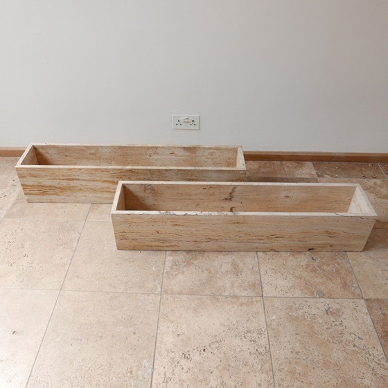 Image 1 of Pair of mid-century travertine planters, Belgium 1970s